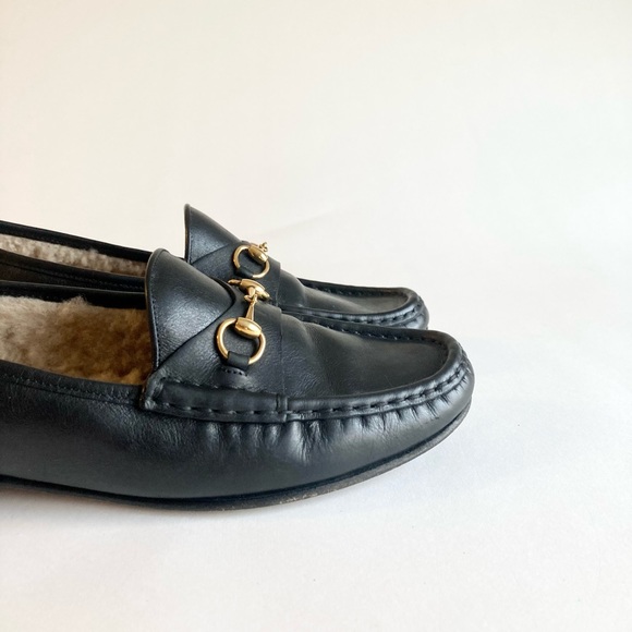 Gucci Black Genuine Leather Shearling Lining Loafers size EUR 40, US 9.5 - Picture 10 of 16
